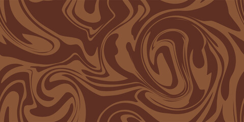 Abstract brown psychedelic waves print background. 1970s trippy seamless pattern. Marble acrylic swirl pattern. Coffee or chocolate liquid texture.