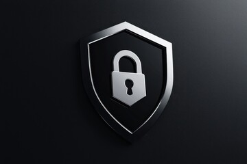 A sleek black shield logo featuring a padlock symbolizes security and protection in the digital world. Ideal for technology and cybersecurity themes.