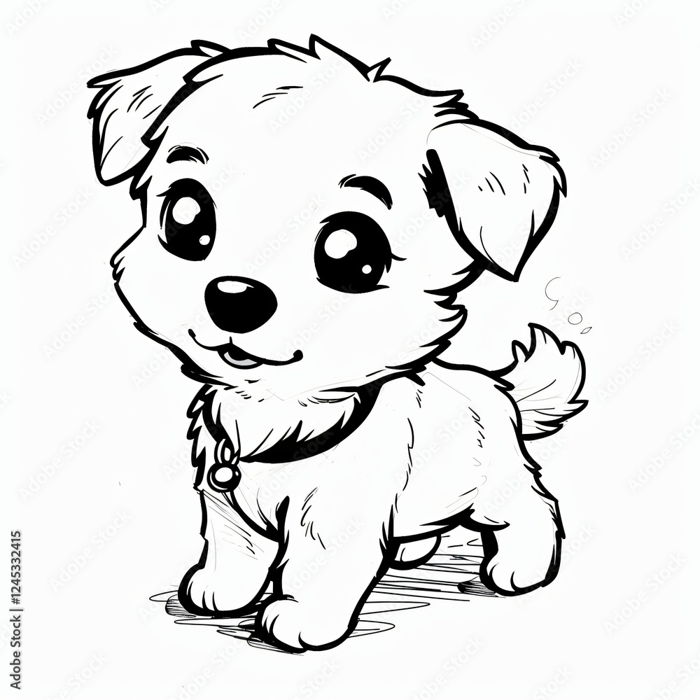 Poster cute cartoon dog standing happily with a playful expression and a collar in a playful style. generat