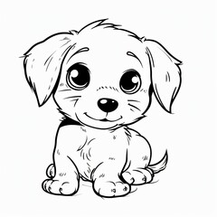 Obraz premium Cute Cartoon Puppy Sitting With Big Eyes and a Playful Expression on a White Background. Generative AI