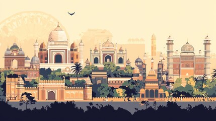 Majestic Landmarks of India in Vibrant Artistic Style