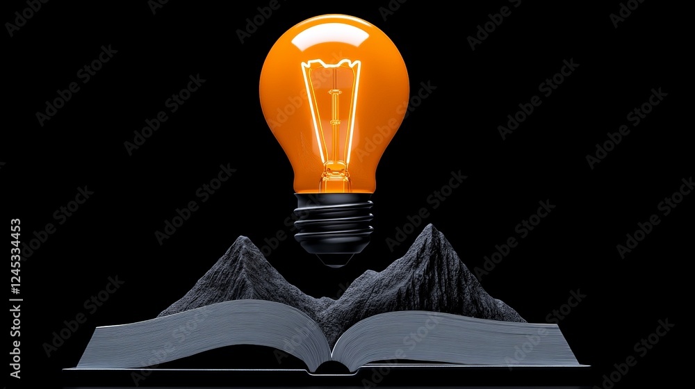 Poster illuminating the intellect: a vibrant lightbulb radiates above an open book, symbolizing knowledge a