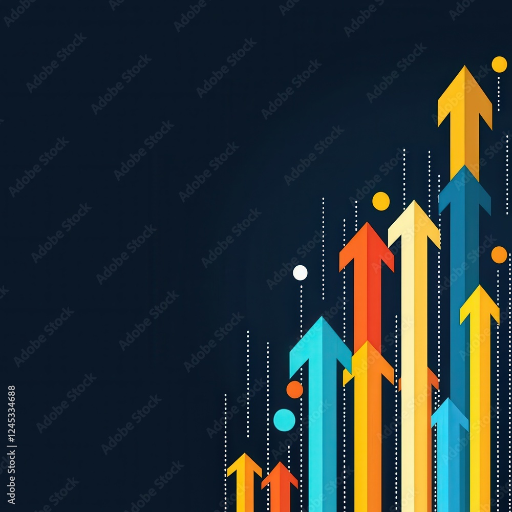 Poster a depiction of online trends through dynamic visual arrows and text.