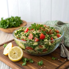 a-fresh-lebanese-tabbouleh-salad-with-parsley boil  egg in bow.