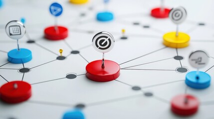 A futuristic depiction of online campaign strategies with 3D elements.