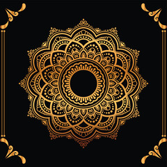 Luxury mandala design black background in gold color
