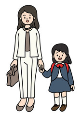 学校の行事に参加する親子のベクターイラスト