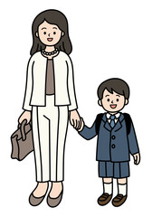 学校の行事に参加する親子のベクターイラスト