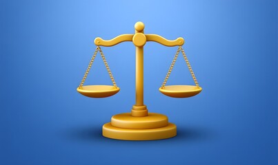 Golden scales of justice on blue background, legal concept