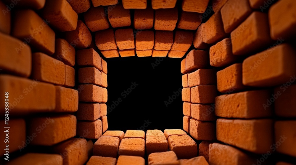 Aufkleber brick tunnel perspective: an intriguing image featuring a tunnel made of red bricks, with the recedi