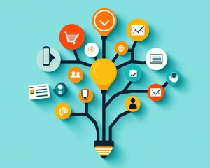 A representation of marketing buzzwords visually connected in a web.