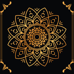 Luxury mandala design black background in gold color
