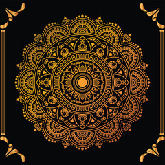 Luxury mandala design black background in gold color
