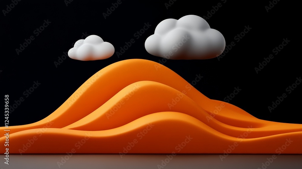 Poster abstract mountainscape: a striking abstract composition features rolling orange forms reminiscent of