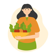Illustration of People Vegetarian. Flat Cartoon Vector Character.