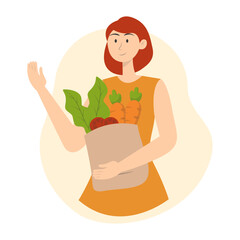 Illustration of People Vegetarian. Flat Cartoon Vector Character.