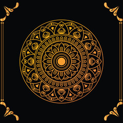 Luxury mandala design black background in gold color
