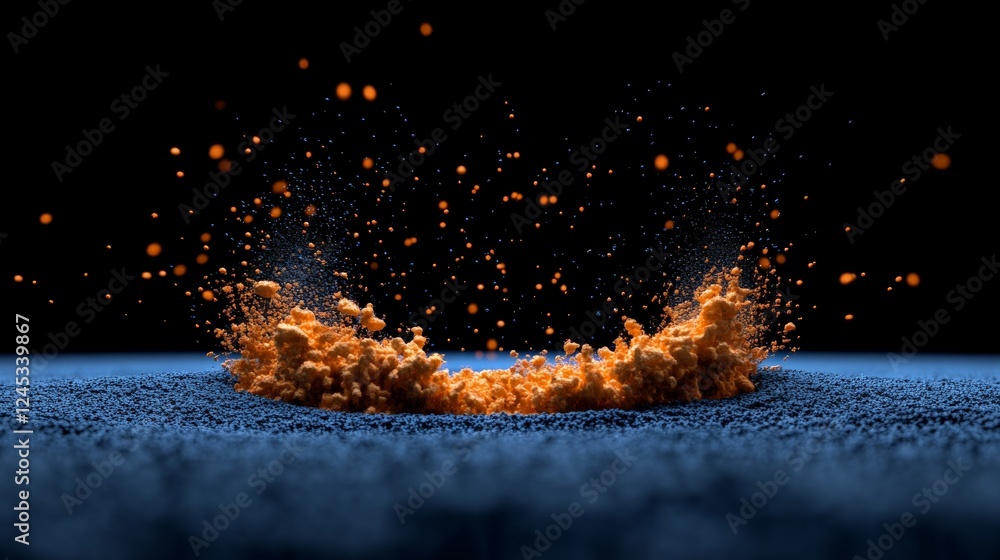 Poster exploding dust: an abstract visual representation of an explosion, showcasing a swirling cloud of or