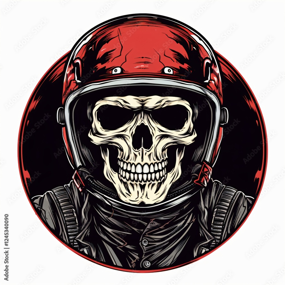 Aufkleber skull illustration in a red helmet with a dark background showcasing a unique art style. generative 