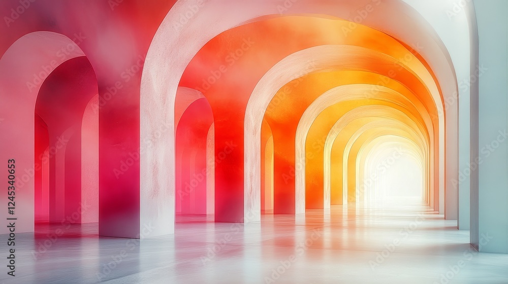 Poster colorful abstract archway with gradient lighting in modern architecture