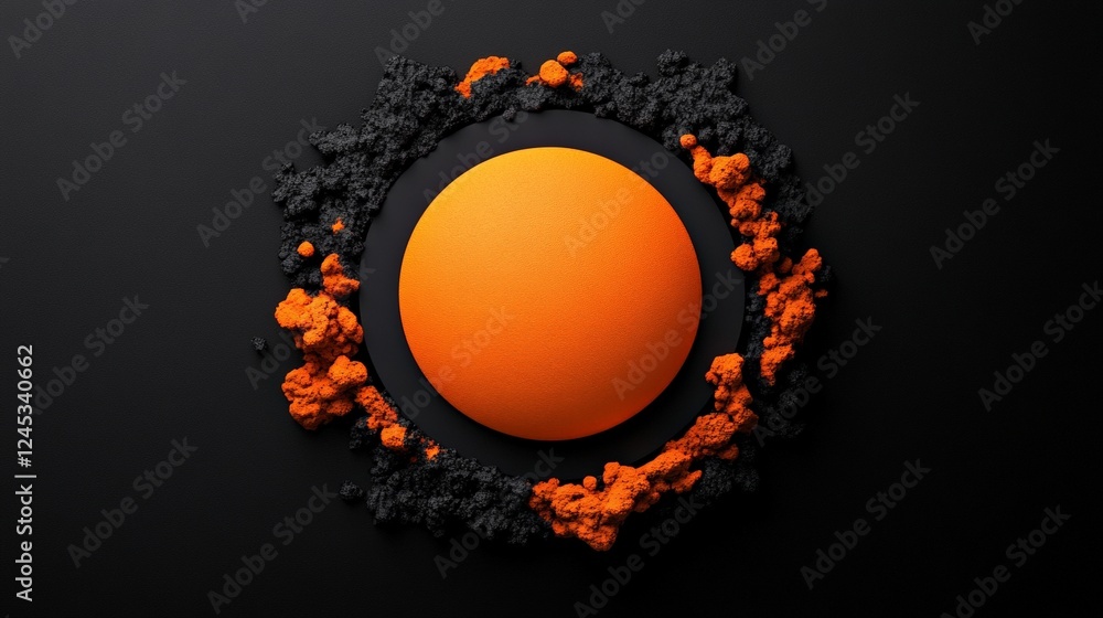 Poster vibrant orb and abstract halo: a striking abstract composition featuring a bright orange orb encircl