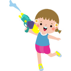 Songkran festival thai kid Traditional enjoy splashing water Thailand Traditional Illustration flat