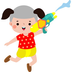 Songkran festival thai kid Traditional enjoy splashing water Thailand Traditional Illustration flat