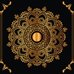 Luxury mandala design black background in gold color
