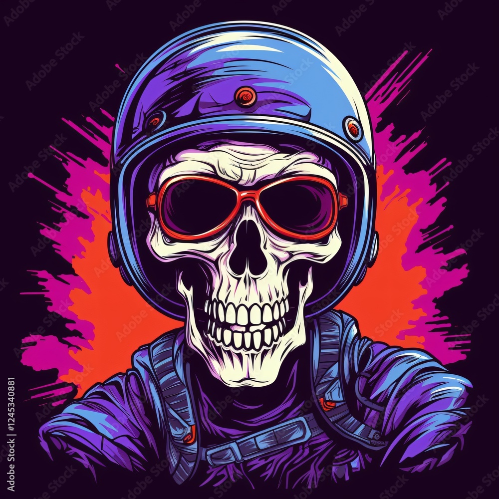 Poster skeleton in helmet and sunglasses with colorful background creating an eye catching design. generati