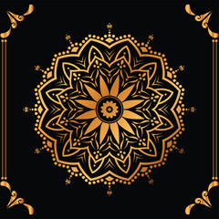 Luxury mandala design black background in gold color
