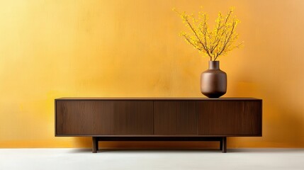 Artistic frame leaning on a modern sideboard for home styling ideas.