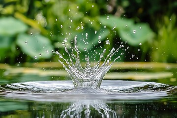 Water droplet impact creating a crown splash against a green backdrop.