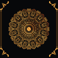 Luxury mandala design black background in gold color
