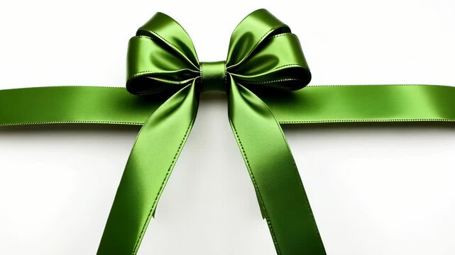 Elegant green ribbon bow transformation on white background