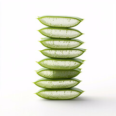 is it Aloe vera? Stacked slices of green leaves against a white background, showing the green outer appearance Stacked layers slicing.