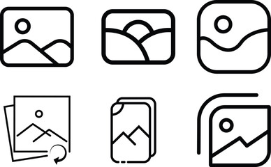 Photo image files and picture storage gallery vector for mobile app or web online service for phone or digital photography album software smartphone line icon set isolated on transparent background