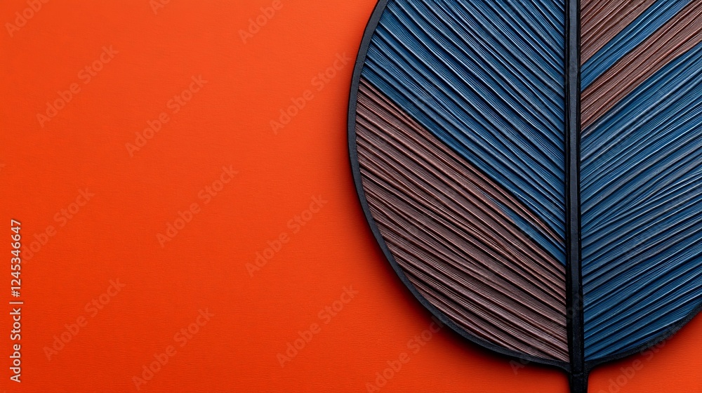 Poster Artistic Feather: A striking top-down view of a uniquely designed feather, presenting a visually stunning composition. The feather's texture and detail come to life against the vivid backdrop.