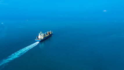 Aerial view of the freight shipping transport system cargo ship container. international transportation Export-import business, logistics, transportation industry concepts	