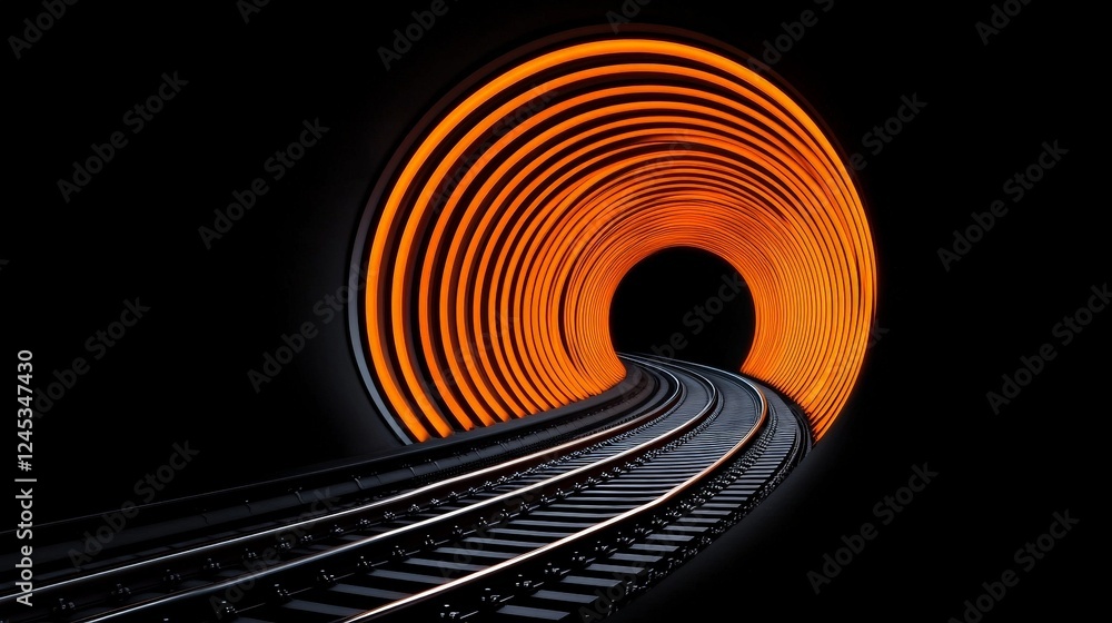 Aufkleber navigating the illuminated tunnel: a captivating perspective reveals railway tracks disappearing int