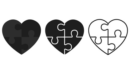 Set of puzzle heart shapes isolated on white background.