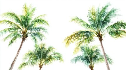 Obraz premium Tropical palm trees against white sky; summer vacation postcard