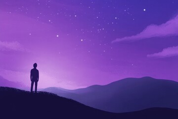 Fototapeta premium Hopeful Person Gazing at Purple Sky