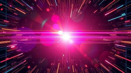 Fototapeta premium Overhead bird's-eye view of a minimalist technology background showcasing bright lens flares, vibrant colors, and a top-down perspective.