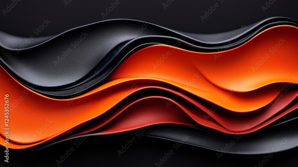 Poster abstract flow of colors: a dynamic display of swirling waves in a captivating blend of black, orange
