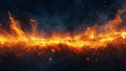 Fiery explosion in deep blue background with vibrant flames spreading out, creating movement and chaos. Dramatic and intense.