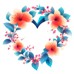 Vibrant floral heart design featuring hibiscus and leaves in bright colors.