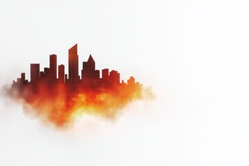 Fototapeta premium A vibrant, stylized skyline silhouette in warm hues of red and orange against a minimalist background, conveying urban energy and creativity.