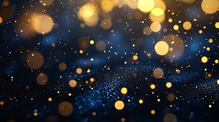 Obraz premium abstract background with Dark blue and gold particle. Christmas Golden light shine particles bokeh on navy blue background