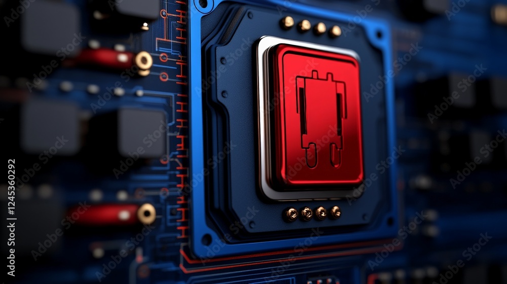Poster circuitry spotlight: a close-up view of a high-tech circuit board, with intricate details of circuit