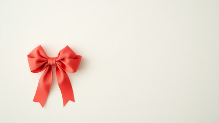 Elegant red gift bow made of silky material on plain background